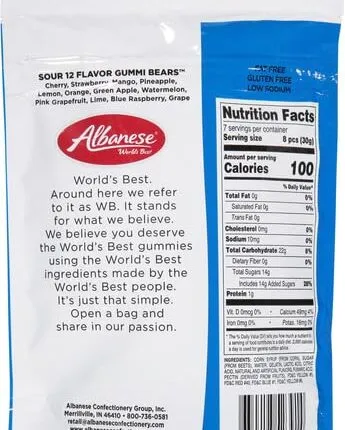 Albanese World’s Best Sour 12 Flavor Gummi Bears (8 oz)