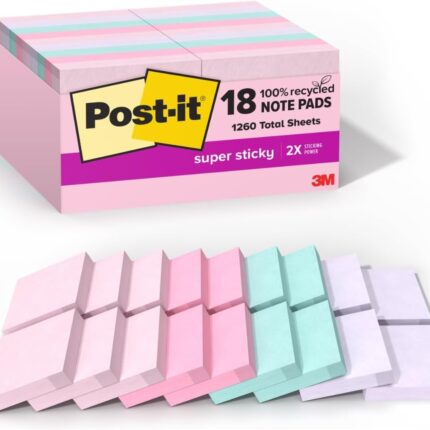 Post-it 100% Recycled Super Sticky Notes (Wanderlust, 5 Pads)