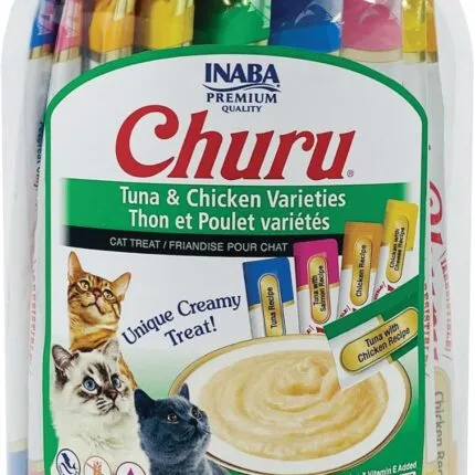 INABA Churu Lickable Cat Treats (Tuna & Chicken, 50 Tubes)