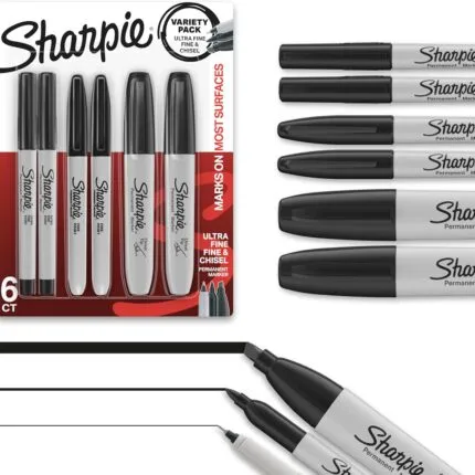Sharpie Permanent Markers Variety Pack (6 ct, Black)