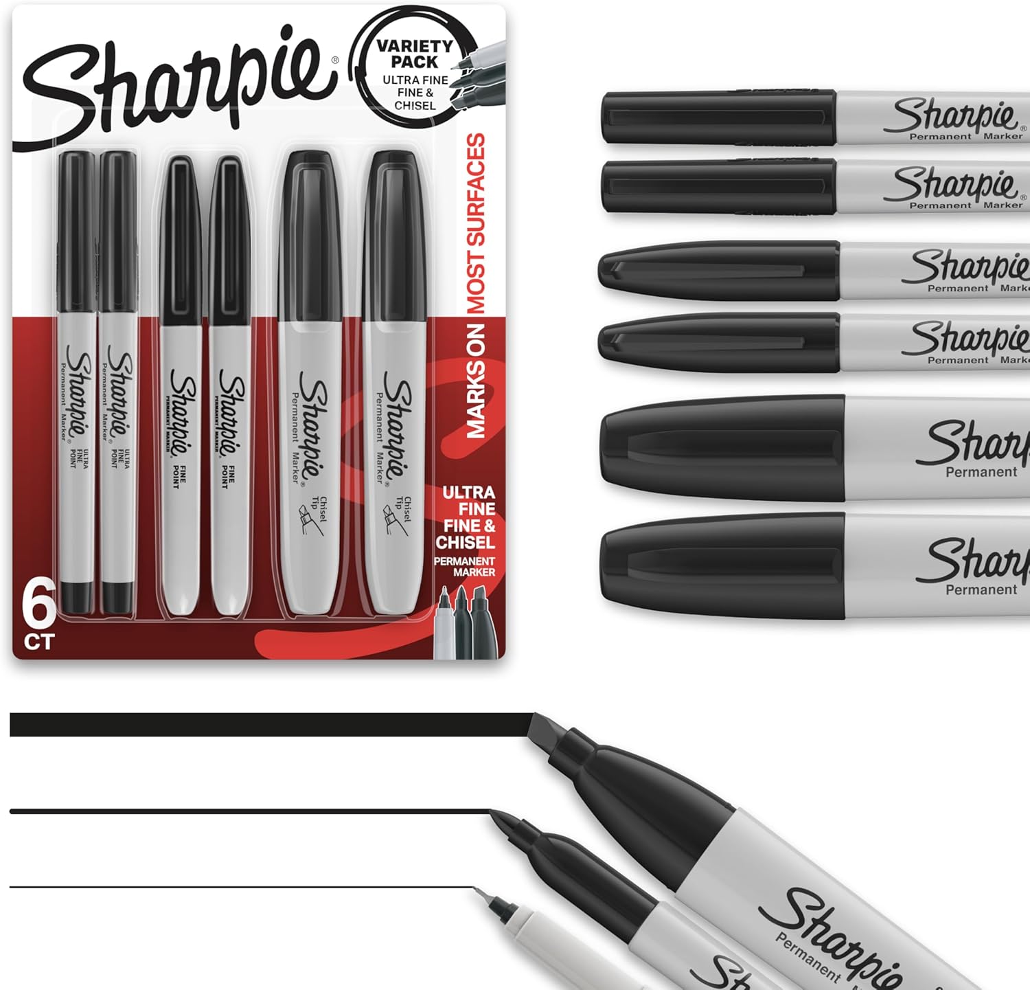 81oBh0HZ54L._AC_SL1500_ Sharpie Permanent Markers Variety Pack (6 ct, Black) - Image 1