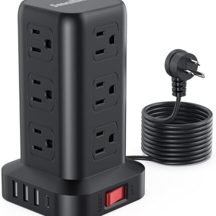 SMALLRT Surge Protector Power Strip Tower (12 Outlets, 4 USB, 10FT)